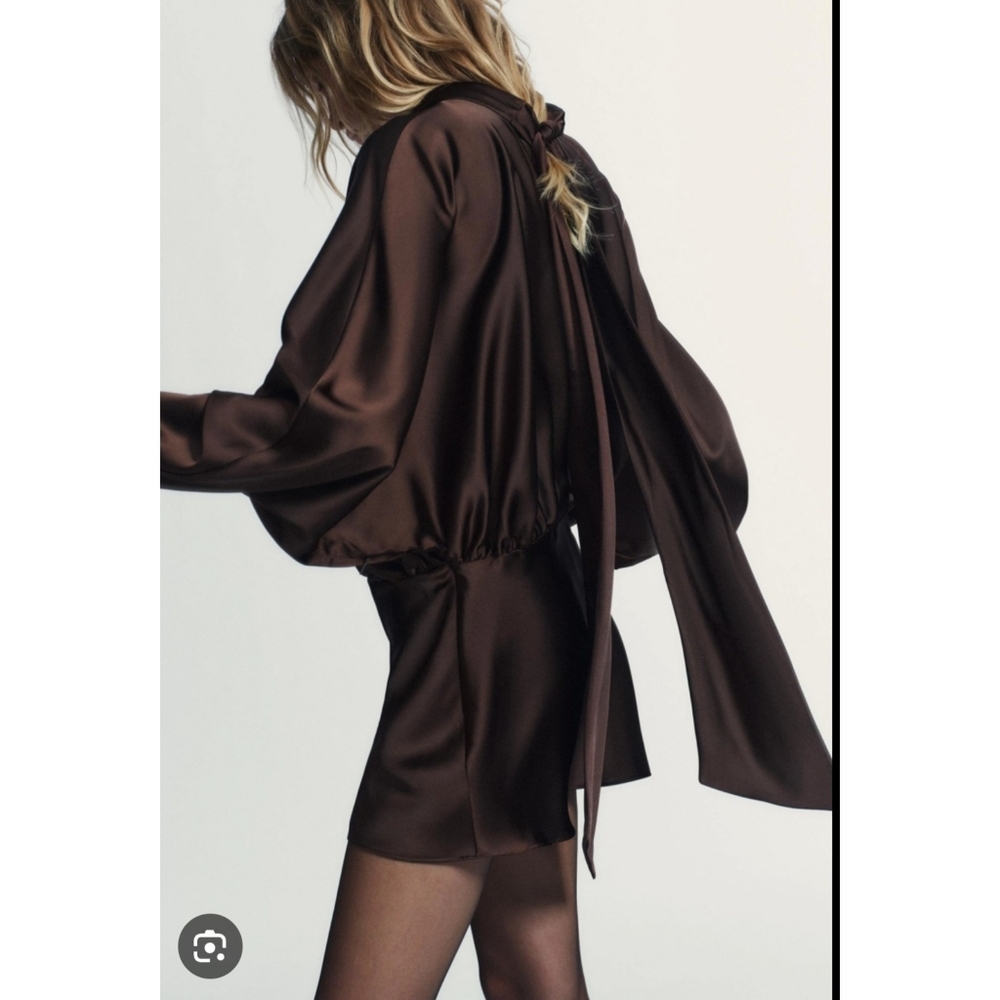 Zara Satin Effect Scarf Dress Brown NWT - Picture 15 of 15